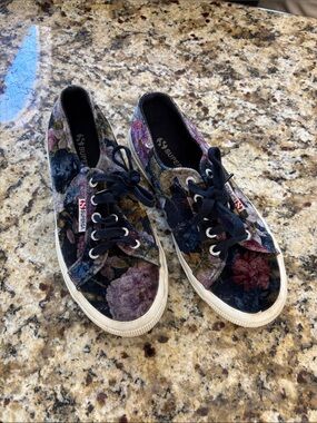 Superga Floral Velvet Sneakers in Black, Pink, Blue and Green